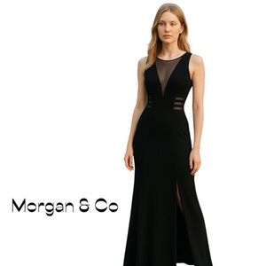 Morgan & Co Black Sheer Mesh Cut Outs Maxi Dress Size 7